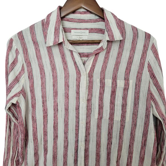 Treasure & Bond Boyfriend Fit Striped Button Down Shirt Womens Size XS Casual - Picture 3 of 7